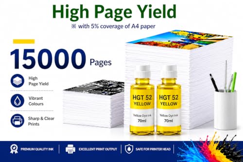 Image of ROHINK GT51 GT52 Ink Refill Dye Ink Compatible with HP Ink Tank 115, 310, 315, 319, 410, 415, 416, 419, 455, 500, 515, 530, 615, GT 5810, GT 5811, GT 5820 (HP HGT52 Yellow Pack 2)