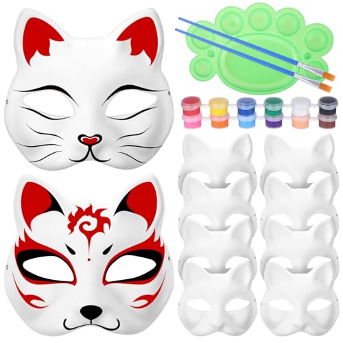 Toddmomy 1 Set Fox Masks, White Paper Blank Fox Mask DIY Hand Painted Masks with Tether Acrylic Paints for Halloween Cosplay Party Masquerade Masks