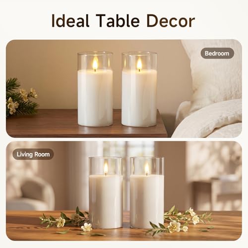 Image of Homemory Clear Glass Flameless Candles Battery Operated LED Pillar Candles with Remote and Timer, Real Wax Flickering Candles with 3D Wick, Decorative Glass Candles Home Wedding Holiday Decor, 2 Pack