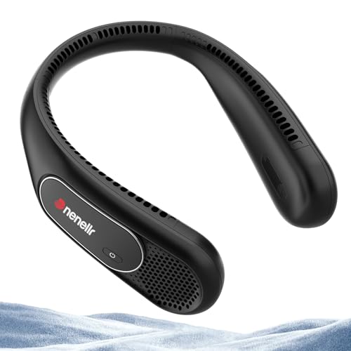Dnenellr Ventilador de Cuello, 6000 mAh Ventilador Cuello Portatil Recargable USB, 3 Velocidades, Ventilador de Cuello Portátil Sin Aspas para Hombres, Mujeres, Niños, Interiores y Exteriores