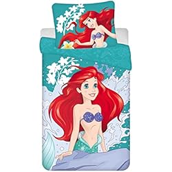 Edredones De Princesas Jerry Fabrics Disney The Little Mermaid - Juego de edredón y Almohada Individual | Juegos de Cama para niñas | con el icónico Ariel