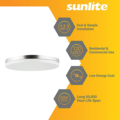 Sunlite 87768 Led 13 Inch Slim Flushmount Ceiling Light Fixture, 21 Watts (100W Equivalent), 1450 Lumens, Adjustable 5 Cct 2700K-5000K, 120V, Dimmable, 50,000 Hour Lifespan, Brushed Aluminum #TOP2
