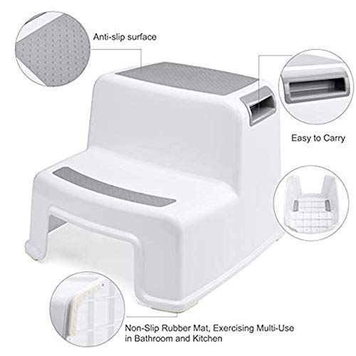 Image of 2 Step Stool for Kids,Toddler for Toilet Potty Training, Slip Resistant Soft Grip for Bathroom & Kitchen Step Stool, Dual Height & Wide Two Step,(Assorted Colour)