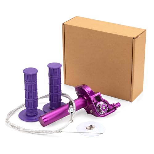 XINGWU Mini Bike Throttle Kit Universal 7/8 22mm CNC Quick Action Twist Throttle with Cable Throttle Assembly for CRF KLX SSR TTR 50cc-250cc Dirt Pit Bike Mini Bike ATV Motorcycle (Purple)