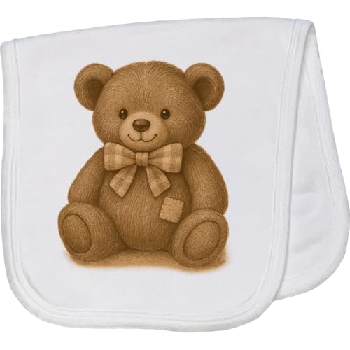 inktastic Vintage Teddy Bear with Patch Baby Burp Cloth White 4653c