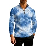 SOOUICKER Half Zip Pullover Herren Vintage Sweatshirt Ohne Kapuze mit Aufdruck Poloshirt Langarm mit...