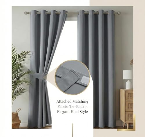 Image of VAS COLLECTIONS 100% Blackout Door Curtains, 7 Feet (121x215 cm) Set of 2, Plain, Thermal Insulated, Room Darkening Curtains for Living Room, Bedroom, (Charcoal Grey)