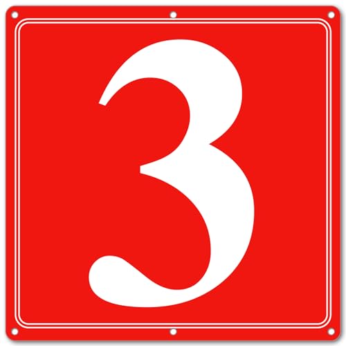 Image of Premium Aluminum Number Signs 3, Metal 12 inch X 12 inch Red Numbered Signs Outdoor for Parking Lots, Floor, Dock, Court, Aisle, Field, High Visibility, No Fade, Weather-resistant