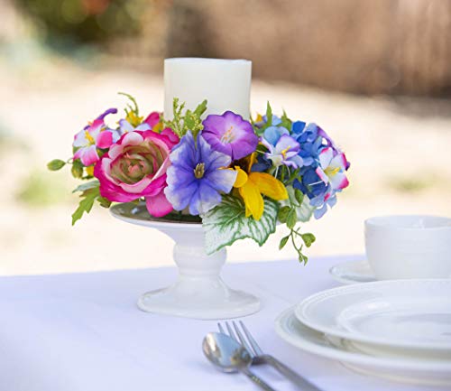 Spring Floral Pillar Candle Ring With Artificial Hydrangea, Peony And Daisy Blooms, 8 Inches X 4 Inches #TOP2