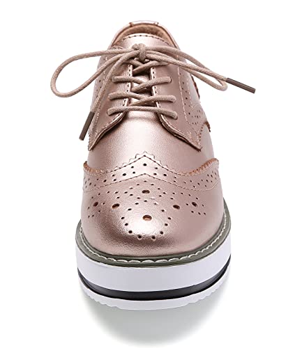 image for DADAWEN Women's Platform Lace-Up Wingtips Square Toe Oxfords Shoe Gold