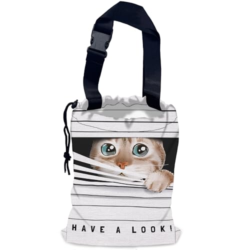 Image of Cute Cat Car Garbage Bag,Waterproof Small Car Trash Bag Hanging Back of Seat,Drawstring Hanging Car Trash Bag with Adjustable Buckle for Car Accessories