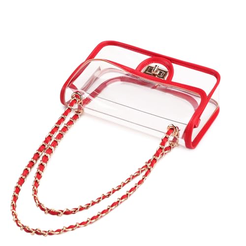 Image of Womens PVC Clear Purse Handbag with Chain Stadium Approved Clear Bag See Through Bag for Working and Concert