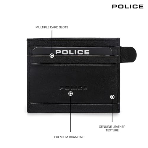 Image of Police Genuine Leather RFID Blocking Card Holder Wallet for Men & Women | Slim Minimalist Credit Card Case with 6 Card Slots | Compact Front Pocket Wallet | Black