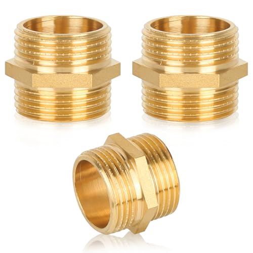 3 Stück Doppelnippel 1 Zoll Messing Außengewinde Ø 32mm Doppelnippel Sechskant 1 Verbindungsstück Gewindefitting Doppelnippel Messing Fittings für Klimaanlagen Rohrverbindungen