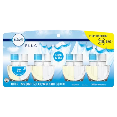 Febreze Plug in Air Freshener, Odor-Fighting Scented Oil Refill, Air Fresheners for Home and Bathroom and Kitchen, Long Lasting for Strong Odors, Linen & Sky Scent, 0.87oz Refills, 4 Count - image 6