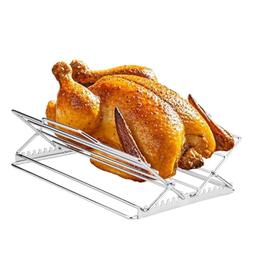 Parrilla de aves ajustable y plegable metal resistente para horno ahumador barbacoa Estructura estable una cocción uniforme Fácil limpiar almacenar