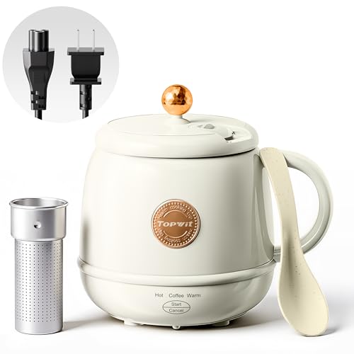 TOPWIT Self-Heating Mug, 14oz Rapid Heating Up to 212°F, Temperature Control Coffee Mug Warmer for Warm Drinks, Heating Coffee Mug, Electric Travel Kettle, Gift for Family/Friends/Elders, 110V