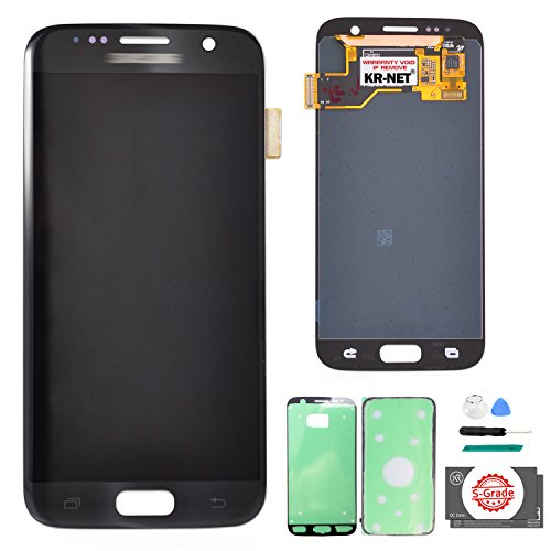 KR-NET [S-Grade] LCD AMOLED Display Touch Screen Digitizer Assembly + Full set PreCut Adhesive for Samsung Galaxy S7 (Black Onyx) +Tools