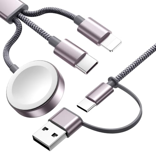 for Apple Watch Charger, 3 in 2 USB C Cable for iPhone Charger, Multi Fast Charging Cable Cord, Travel Essentials Compatible with iWatch Ultra/SE/10-1 & iPhone 16/15/14/Galaxy S25-22, iPad, 4FT, Gray