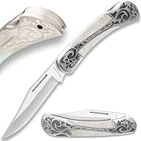 Timber Wolf Gentleman’s Genuine Pearl Pocket Knife | 3 1/4” Stainless Steel Clip Point Blade | Genuine Pearl Inlays | Nickel Silver Bolsters | Lockback Mechanism | 7 1/2' Overall Length