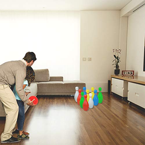 yoptote Fun Bowling Set for Kids 10 Multicolored Bowling Pins with 2 Plastic Sports Ball Play Indoor Family Games Toddlers Early Training Birthday Party Toy for Boy Girls Children Ages 3 4 5 6