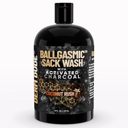 Derm Dude BallGasmic Ball Wash for Men Anti-Chafing Body Wash with Activated Charcoal for Private Parts | Groin Cleanser & Odor Control Shower Gel Coconut Rush Scent 16oz