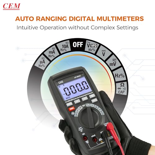Image of CEM Digital Multimeter DT-9516,VFD Auto-Range 6000 Counts True-RMS 1000V AC /DC NCV, Measures Voltage Current Resistance Capacitance Frequency Duty Cycle,Tests Diodes Transistors,1KHZ