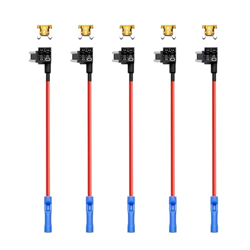Sandfren 5 Pack 32V Car Add-a-Circuit Fuse TAP Adapter Set, Automotive Low Profile Mini Blade Fuse Holder with Wire Harness and 5 x 5A Fuses, Vehicle Accessories, Universal Fit