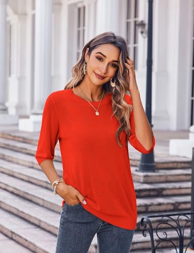 Image of Zeagoo Womens Loose Short Sleeve Tunic Tops Lightweight Crew Neck Crochet Knit Pullover Sweater Blouses