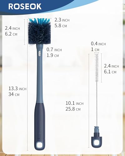 Image of ROSEOK 2 in 1 Bottle Brush with Straw Cleaner Brush, Water Bottle Brush | For Cleaning Glass, Sports Bottle, Coffee Mug, Cup Cleaner, Grayish Blue, 1 Pack