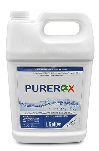 PUREROX disinfectant (1 gallon) Eliminate 99.9999% viruses, Norovirus, HIV, MRSA and fungi. PUREROX Hypochlorous technology. Hospital Grade. Use Anywhere. No residue.No Rinse. Suitable All Surfaces