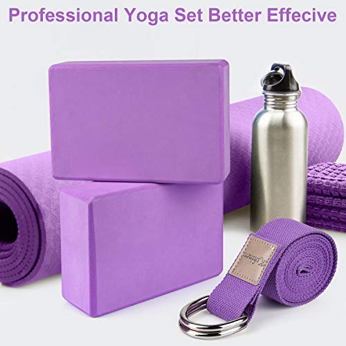 Kshineni Yoga Block 2 Pack Yoga Strap Set EVA Foam Soft Non-Slip Yoga Brick High Density to Support Exercise Blocks for Yoga,Pilates,Stretching,Meditation Purple