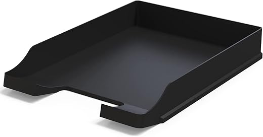 Document Holder Trays A4 Black – Stackable Desk Organizer – Plastic Tray for Office – Paper File – Mail Baskets – 35 x 25 x 5 cm