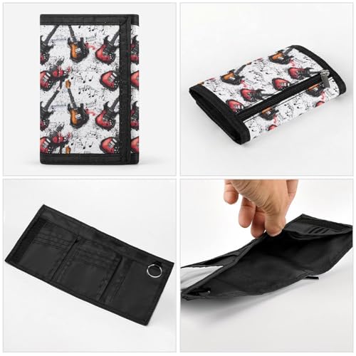 Guitar Music Vintage Trifold Wallet Slim Credit Card Holder Minimalist Front Pocket Money Clip for Women Men 5