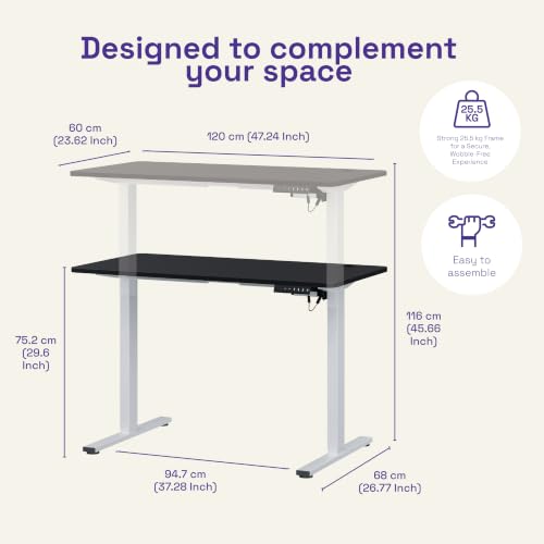Image of Wakefit Study Table | 5 Yr Warranty | Standing Desk, Computer Table for Home Pc, Electric Hight Adjustable, Digital Display & 4 Memory Presets, Free Installation, Modern Ergonomic Wobble-Free - Notiq