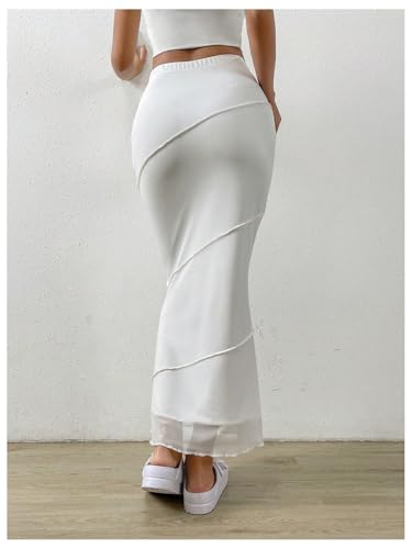 Verdusa Women's Elegant Bodycon Fishtail Maxi Skirts High Rise Mesh Skirt with Lettuce Hem2