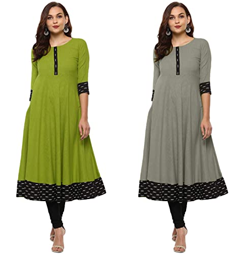 Image of NATEK Cotton Anarkali Printed Border Kurtis for Women Combo Pack of 2