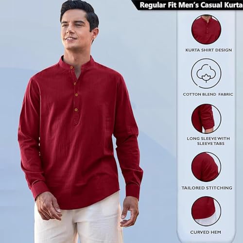 Image of Beige Color Cotton Blend Mandarin Neck Short Kurta Straight Kurta for Men (S)