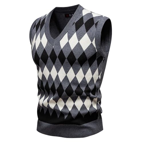 Cambkatl Men's Preppy Style Argyle Sweater Vest, Casual V-Neck Sleeveless Pullover 2025 Fall Winter Warm Stretch Knitwear