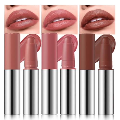 Image of Matte Lipstick Crayon Set, Warm Terracotta & Burnt Coral & Chocolate Brown - Waterproof Long Lasting Lip Liner Pencil, High Pigment Creamy Velvet Lipstick, Non-Drying Lip Color for Women, 03+05+06