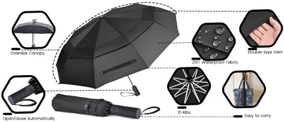 MRTLLOA 49/54/62 Inch Large Folding Golf Umbrella, Oversize Double Canopy Vented 10 Ribs Windproof Compact Travel Umbrellas for Rain - Image 9