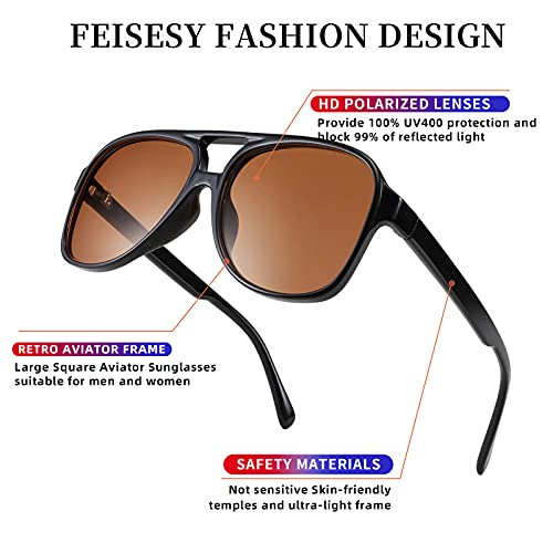 Image of FEISEDY Vintage Retro 70s Plastic Aviator Sunglasses Women Men Classic Large Squared Frame B2751