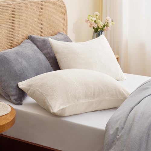 Image of BEDELITE Flannel Pillowcases Standard Set of 2, Off White, 20x26 Inches