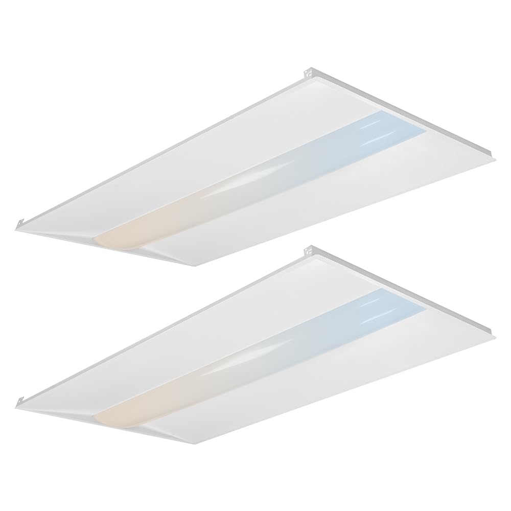 Haloitte 2x4 LED Troffer Light with Emergency Backup Battery, 0-10V Dimable Drop Ceiling Light Battery Backup, Adjustable Wattage & CCT Center Basket