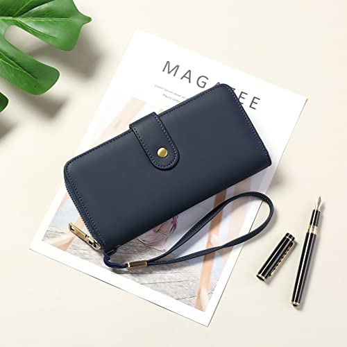 Image of GAEKEAO Wallet for Women Clutch RFID Blocking Leather Wristlet Purse Large Capacity Card Holder with Zipper Pocket