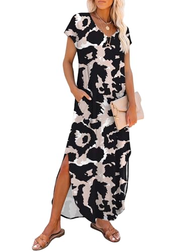 Image of RUMIA Summer Maxi Dresses for Women Cap Sleeve Long Sundress with Pockets