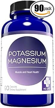 MD. Life Magnesium Potassium Supplement - 90 Capsules - High Absorption Magnesium Complex to Support Vascular Health & Leg Cramp 90cts