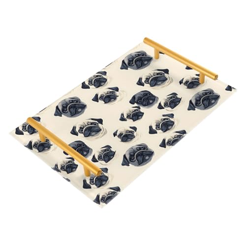NFMILI Pug Pattern Vanity Tray Rectangle Acrylic Bathroom Tray Serving Trays for Centerpieces Modern Home Decor for Kitchen Bathroom Bedroom Living Room 7.9 × 11.8 inch