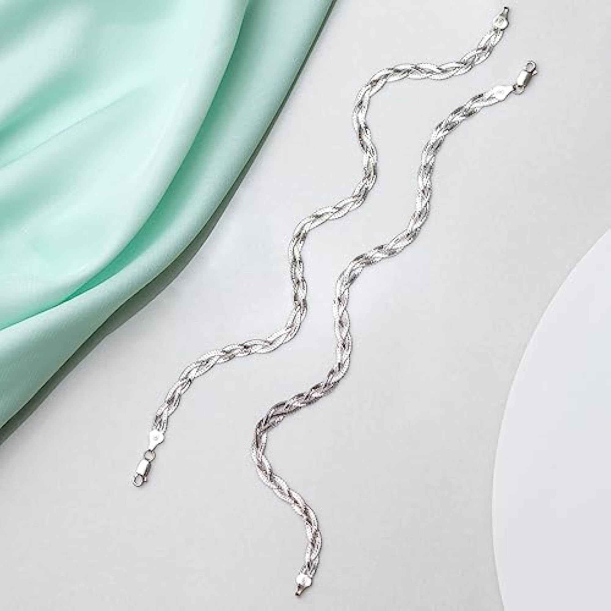 Women's 925 Sterling Silver Designer Braided Rhodium Plated Anklet