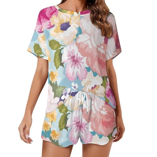 Pyjama short femme fleurs aquarelle anti-transpiration à manches courtes pour l'été